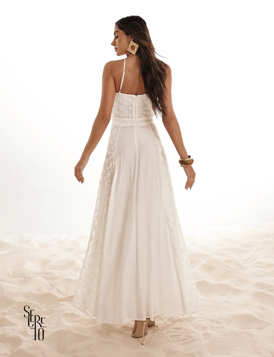 Vestido Longo de Guipure Babi Off White