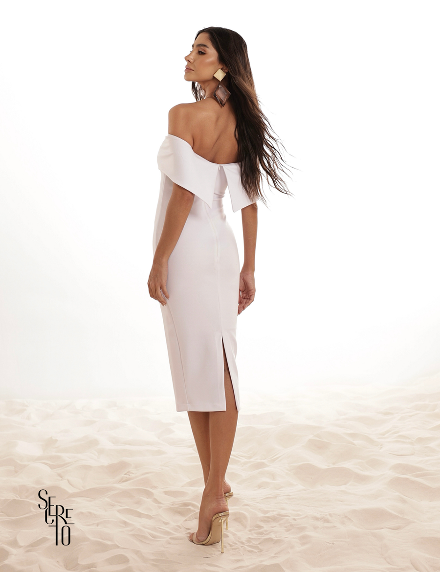 Vestido Midi Ombro a Ombro Margot Branco