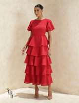 Vestido Longo Camadas Rosana Vermelho