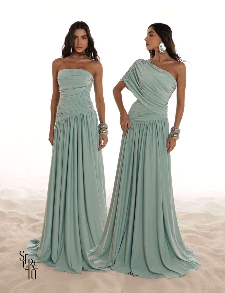 Vestido Longo Capa Versátil Paula Verde Menta