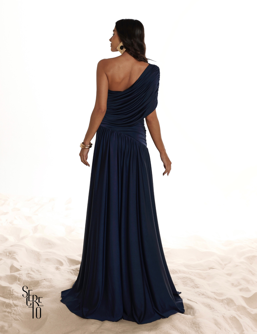 Vestido Longo Capa Versátil Paula Azul Marinho