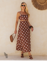 Vestido Midi Poá Carla Marrom