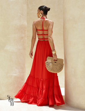 Vestido Longo Detalhe Costas Isabella Vermelho