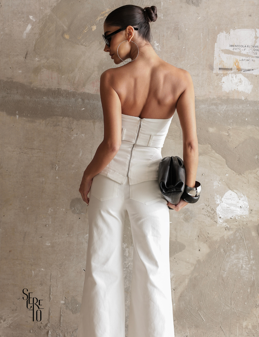 Conjunto Blusa e Calça Sarja Vina Off White