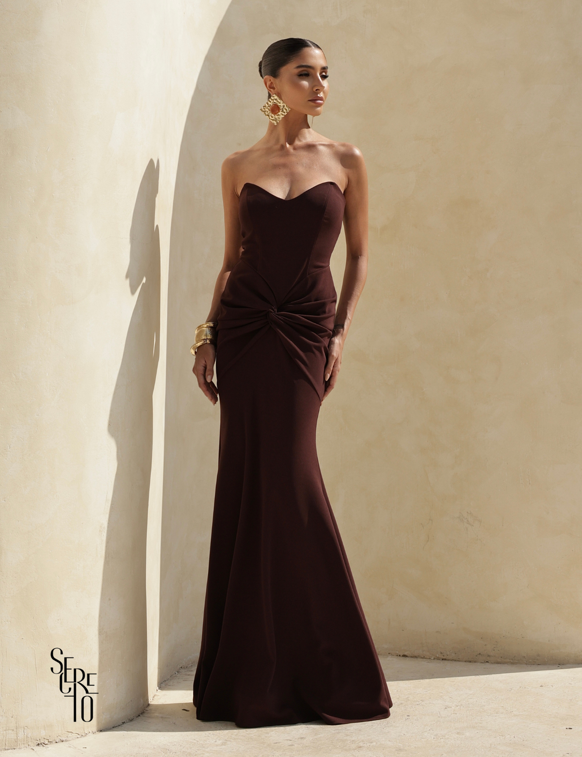 Vestido Longo Barbatana Lorrana Café