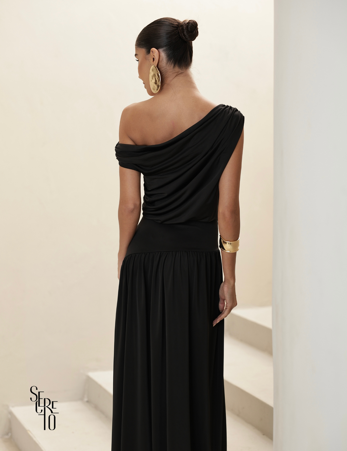 Vestido Longo Drapeado Julia Preto