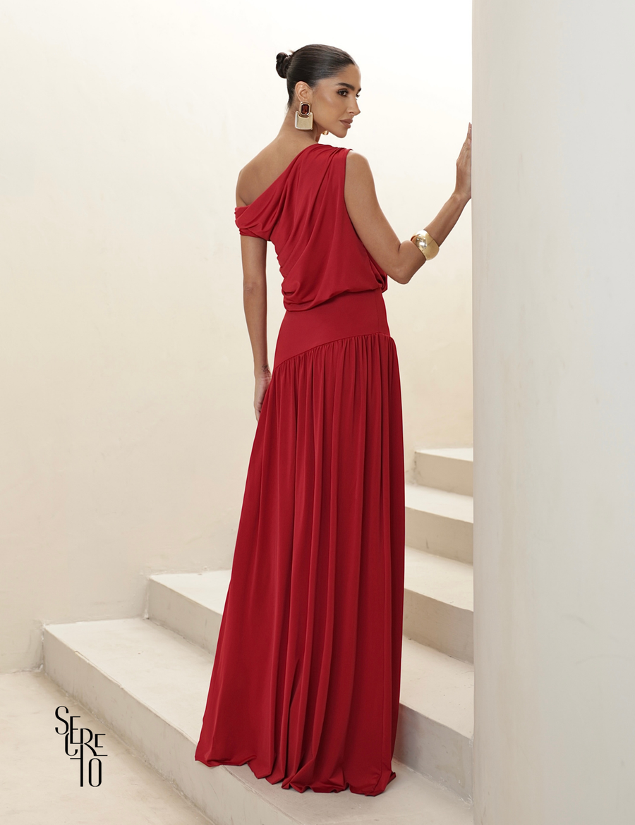 Vestido Longo Drapeado Julia Vermelho