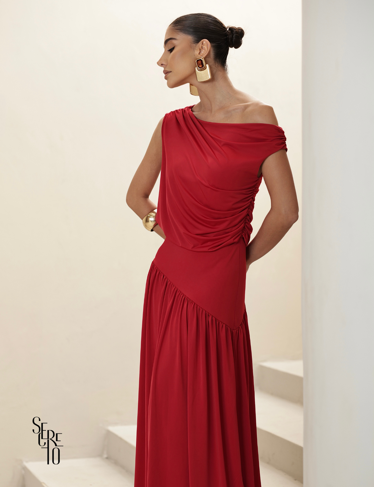 Vestido Longo Drapeado Julia Vermelho