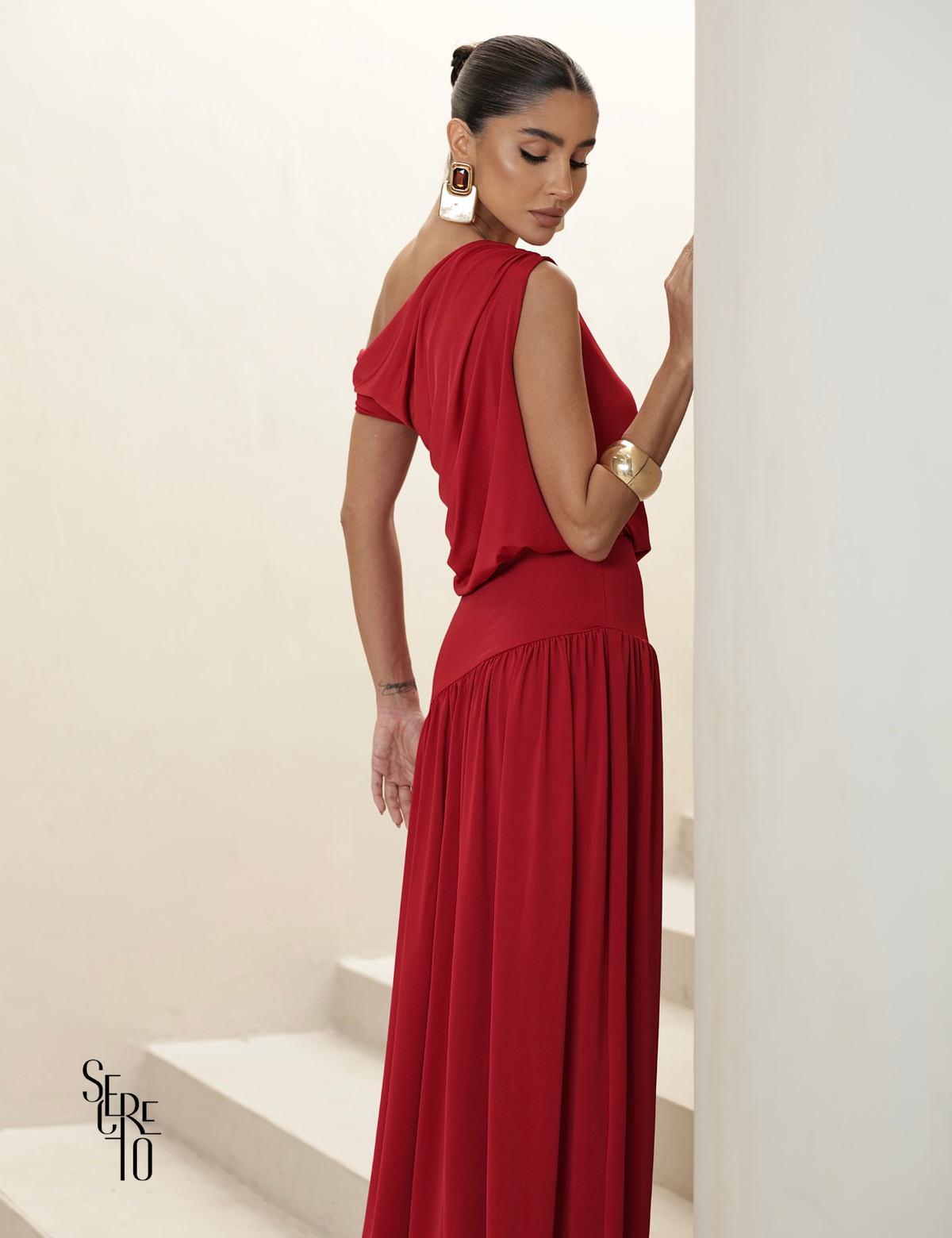 Vestido Longo Drapeado Julia Vermelho