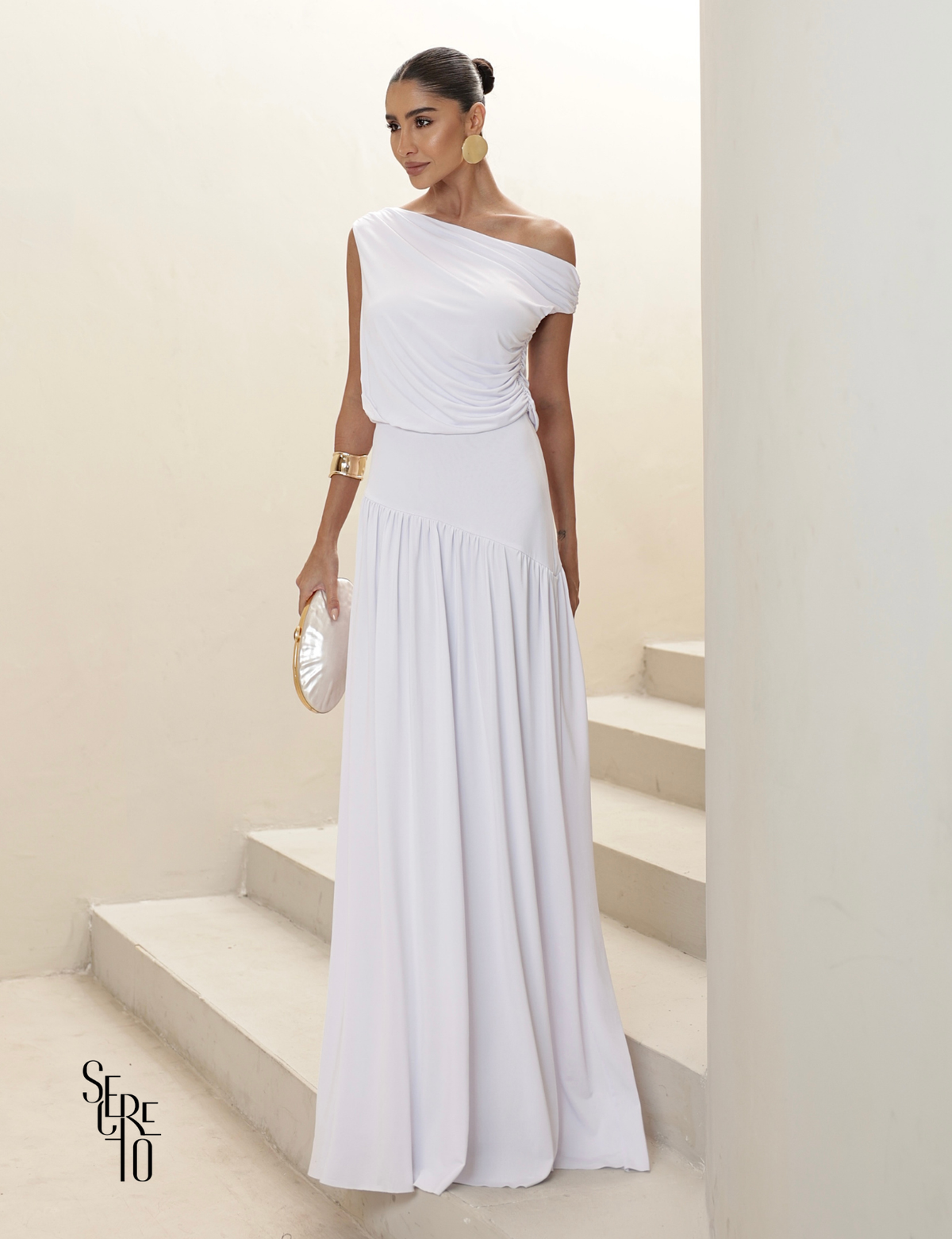 Vestido Longo Drapeado Julia Branco