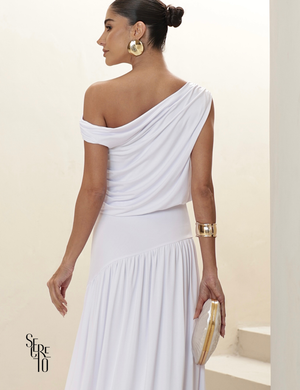 Vestido Longo Drapeado Julia Branco