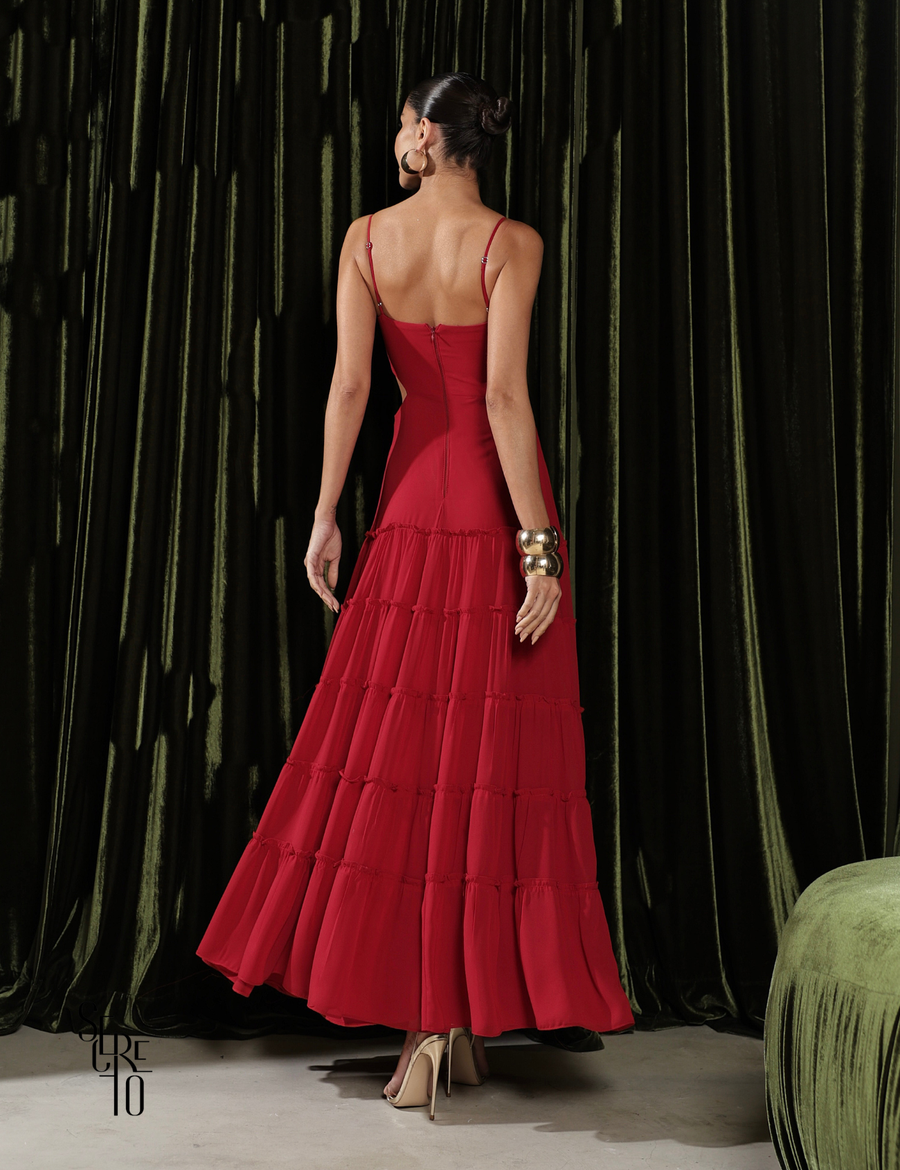 Vestido Longo Camadas Danielle Vermelho