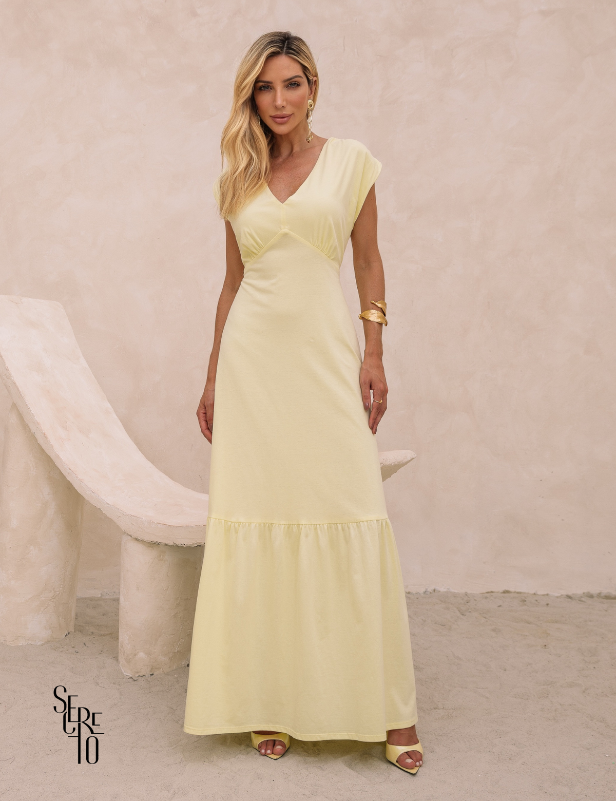 Vestido Longo Detalhe Costas Gabriela Camomila