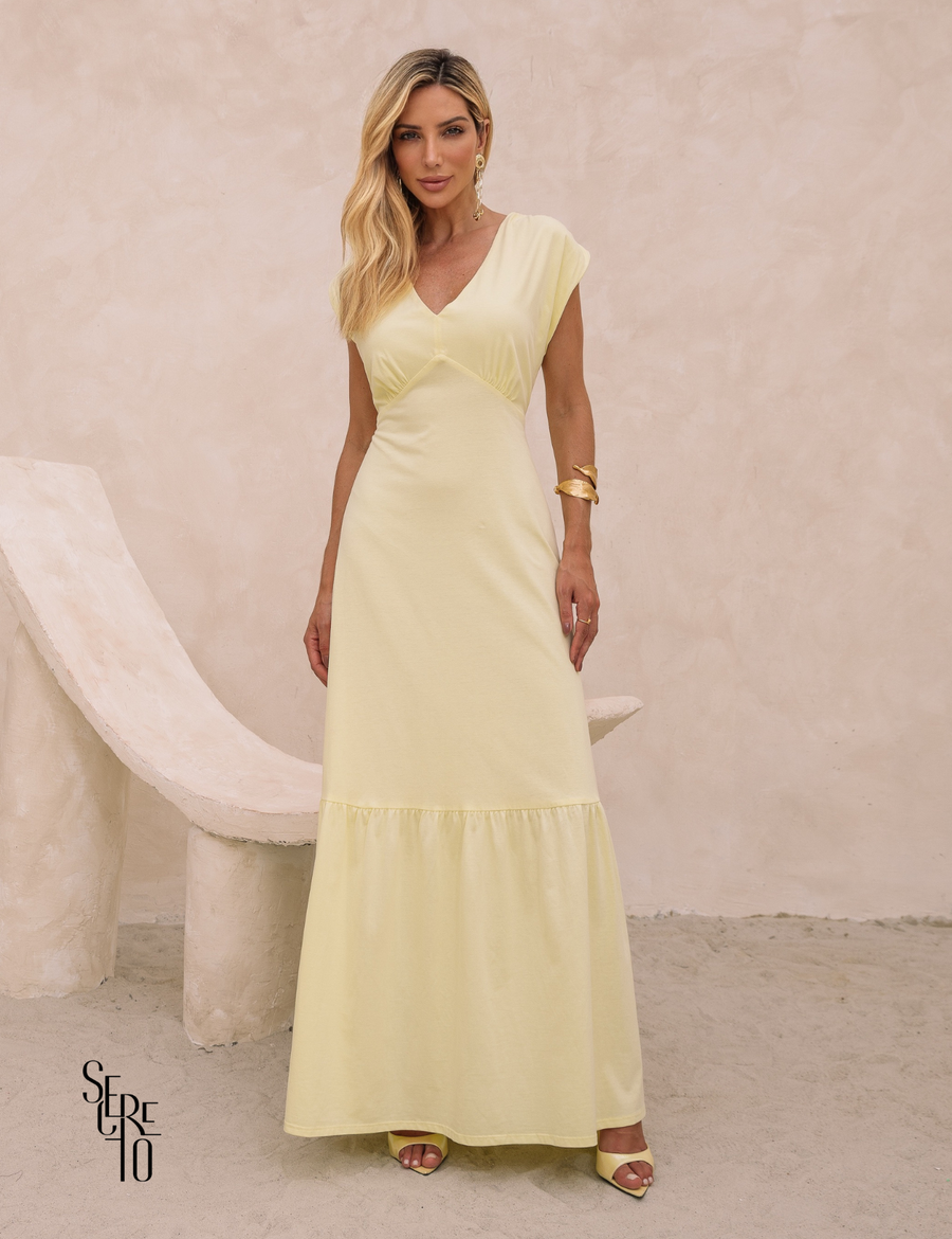 Vestido Longo Detalhe Costas Gabriela Camomila