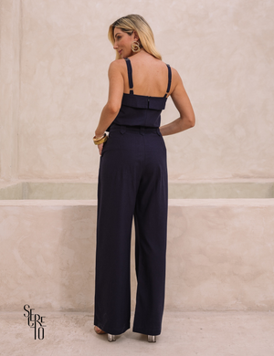 Calça Com Cinto Bianca Azul Marinho