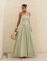 Vestido longo Poá Jeny Verde Menta