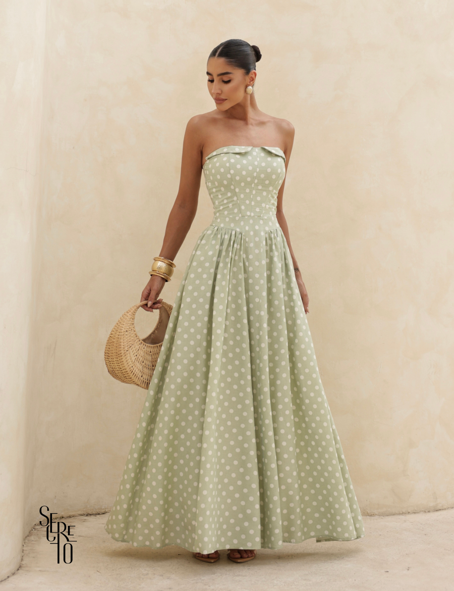 Vestido longo Poá Jeny Verde Menta