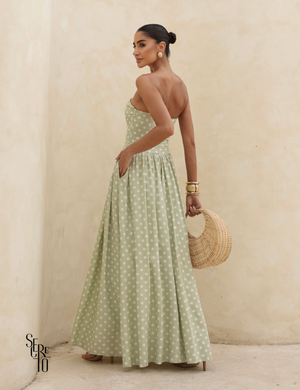 Vestido longo Poá Jeny Verde Menta