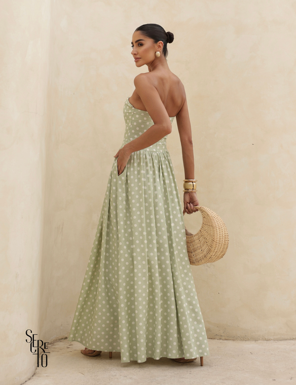 Vestido longo Poá Jeny Verde Menta