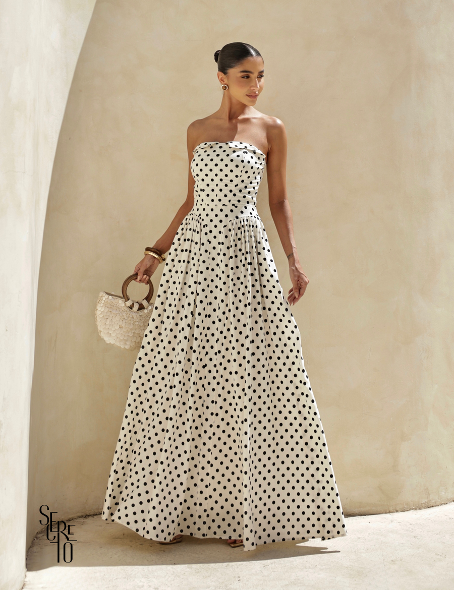 Vestido longo Poá Jeny Off White