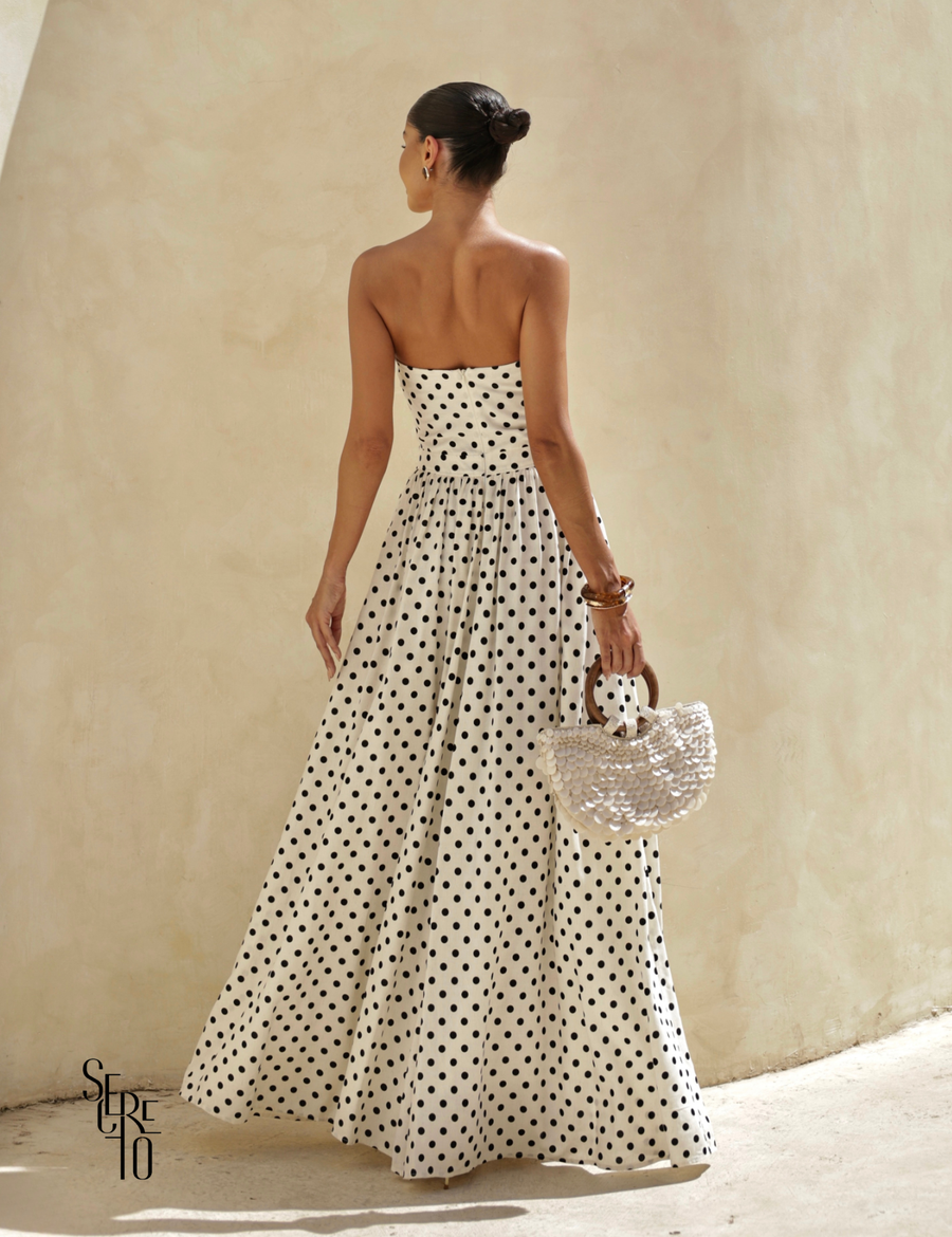 Vestido longo Poá Jeny Off White