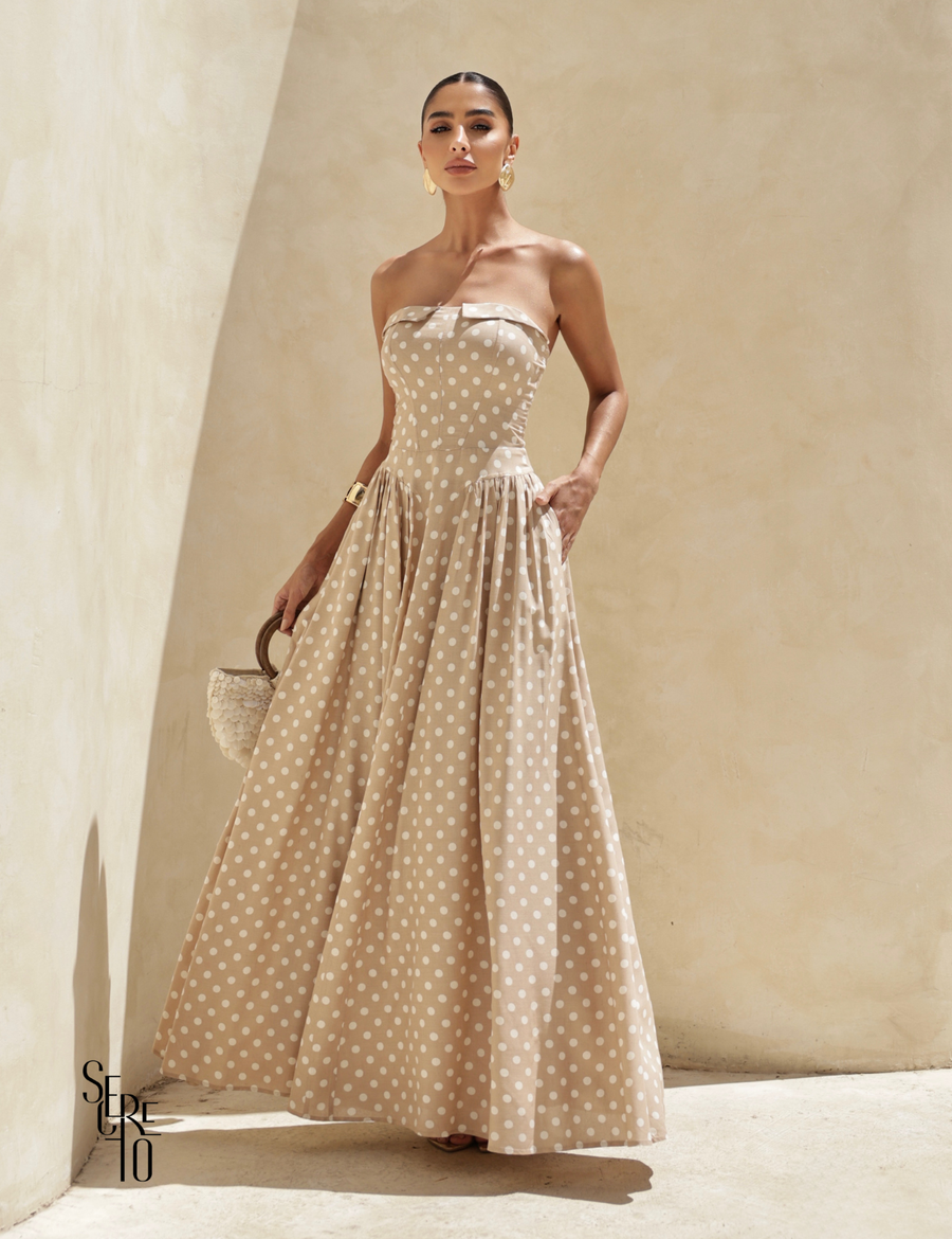 Vestido longo Poá Jeny Areia