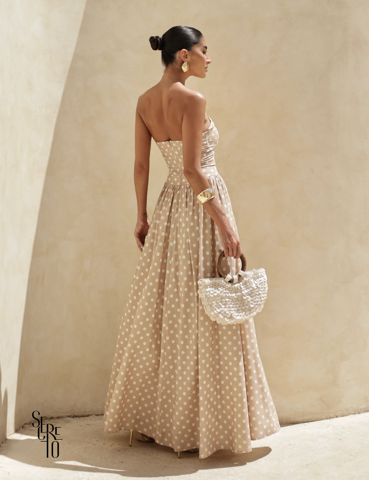Vestido longo Poá Jeny Areia