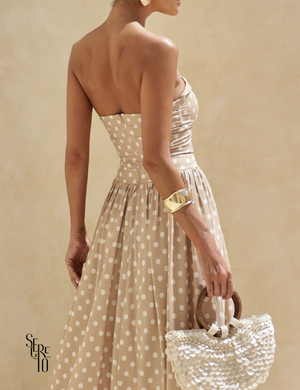 Vestido longo Poá Jeny Areia