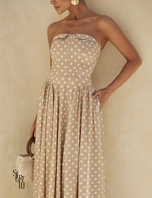 Vestido longo Poá Jeny Areia