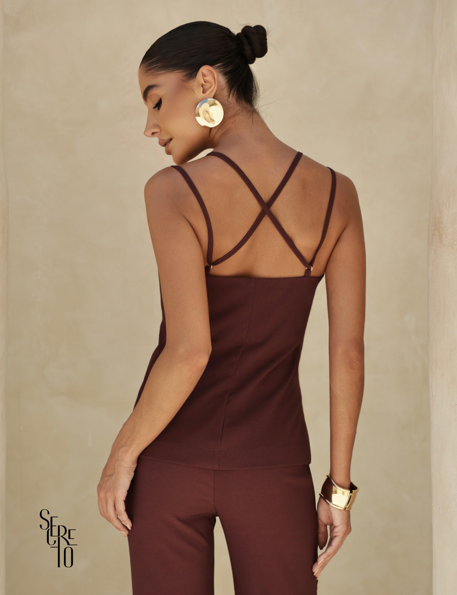 Conjunto Alfaiataria Alça Dupla Paolla Café