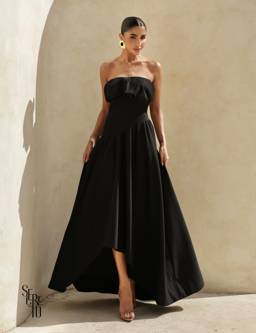 Vestido Longo Busto Pregas Mari Preto