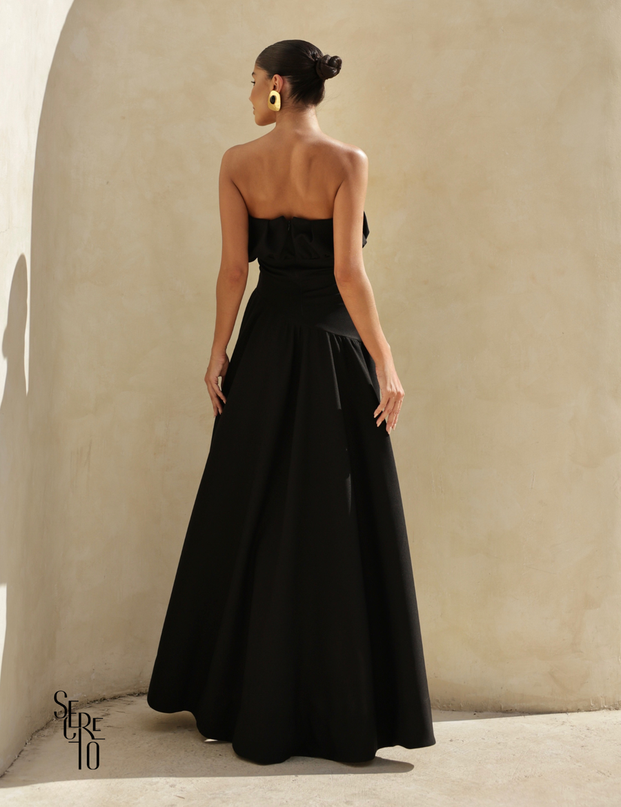 Vestido Longo Busto Pregas Mari Preto
