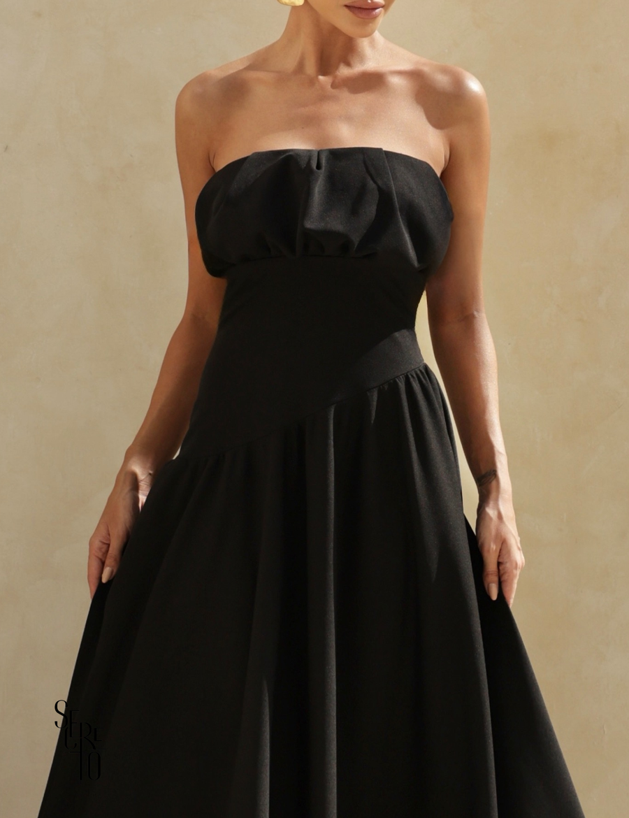 Vestido Longo Busto Pregas Mari Preto