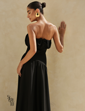 Vestido Longo Busto Pregas Mari Preto