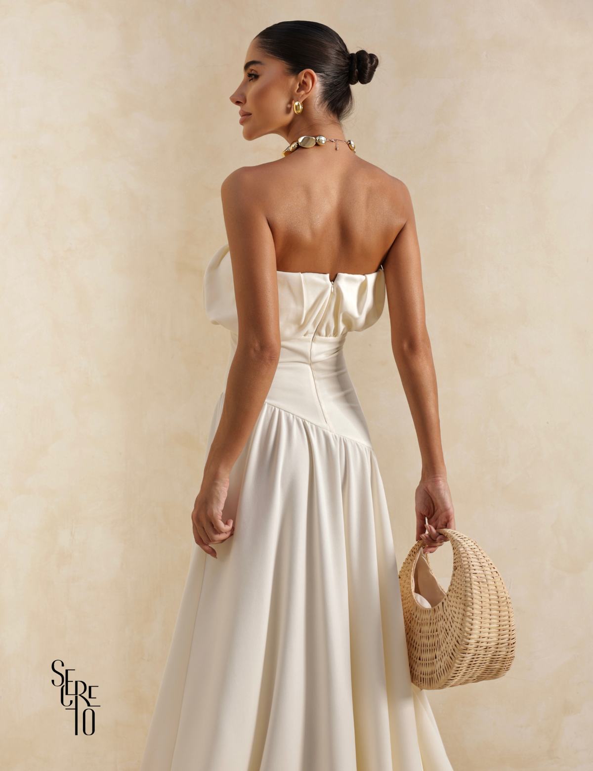 Vestido Longo Busto Pregas Mari Off White