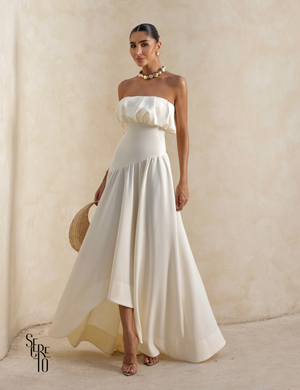 Vestido Longo Busto Pregas Mari Off White