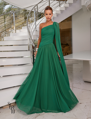 Vestido Longo Um Ombro Brenda Verde Bandeira
