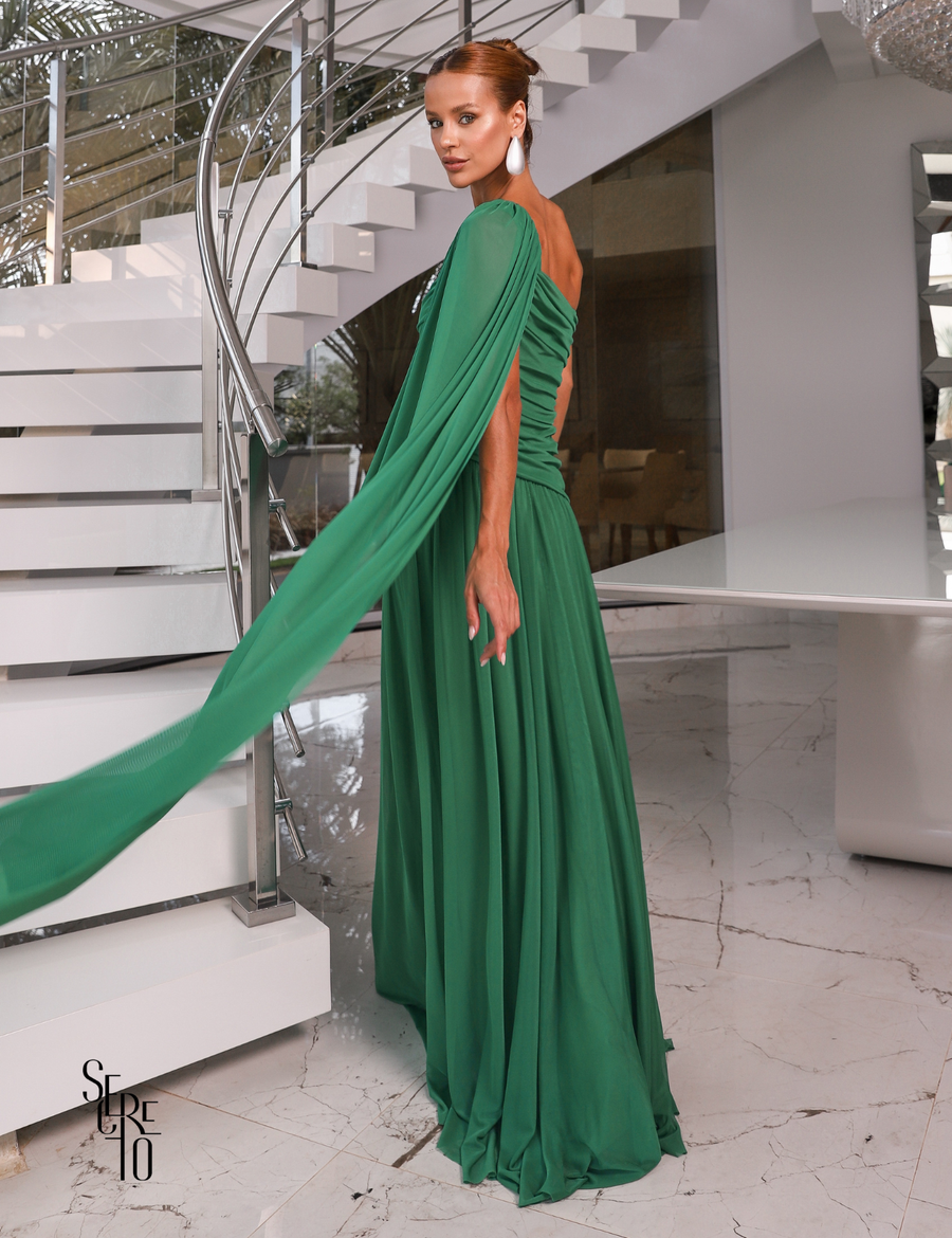 Vestido Longo Um Ombro Brenda Verde Bandeira