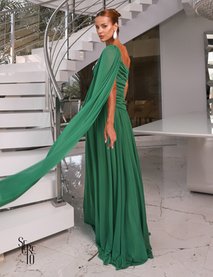 Vestido Longo Um Ombro Brenda Verde Bandeira