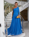 Vestido Longo Um Ombro Brenda Azul Ciano