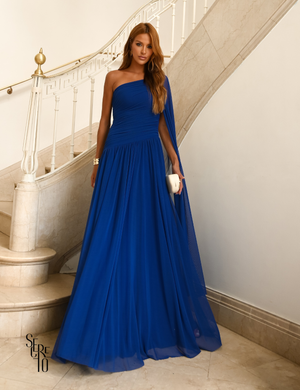 Vestido Longo Um Ombro Brenda Azul Royal