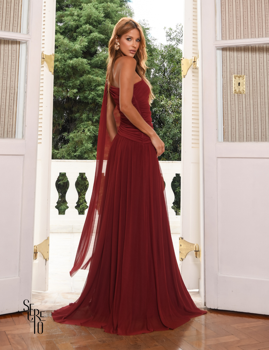 Vestido Longo Um Ombro Brenda Vinho