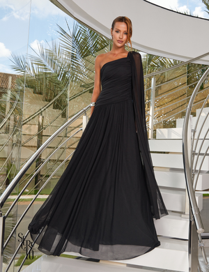 Vestido Longo Um Ombro Brenda Preto