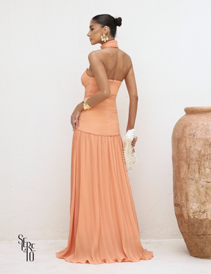 Vestido Longo Plissado Glaucia Tangerina
