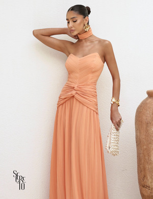 Vestido Longo Plissado Glaucia Tangerina