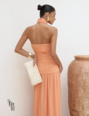 Vestido Longo Plissado Glaucia Tangerina
