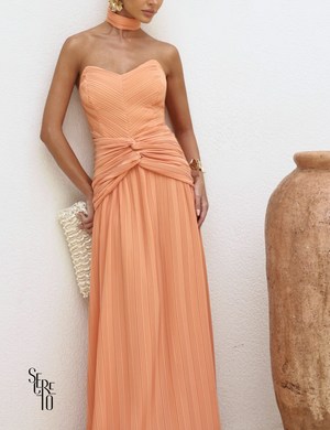 Vestido Longo Plissado Glaucia Tangerina