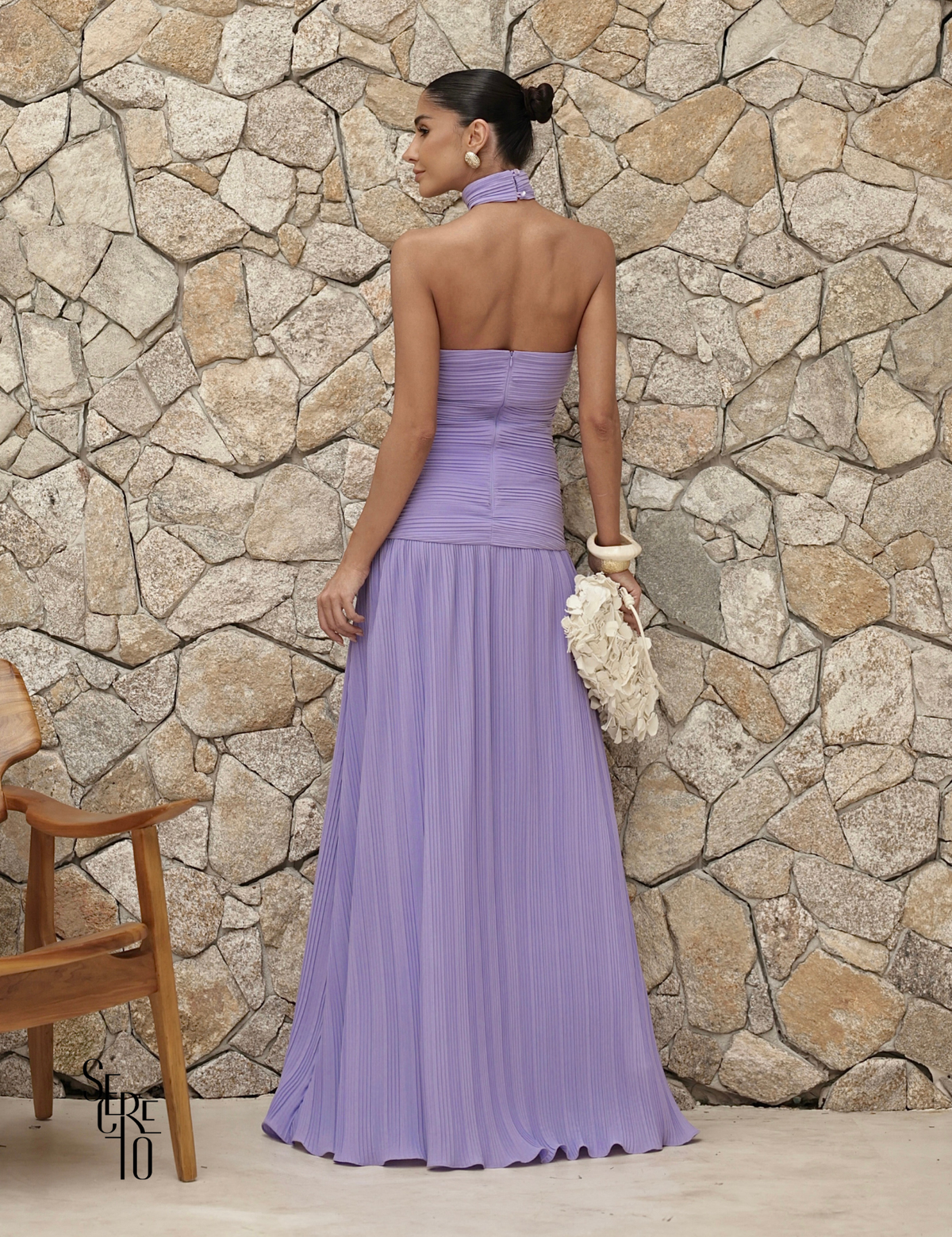 Vestido Longo Plissado Glaucia Lilás