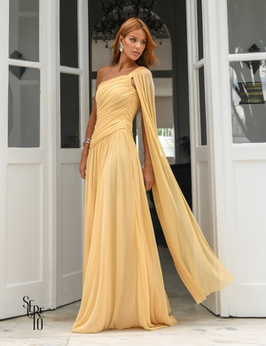 Vestido Longo Um Ombro Brenda Camomila