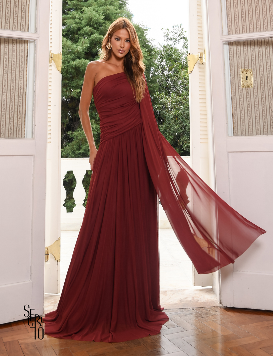 Vestido Longo Um Ombro Brenda Vinho